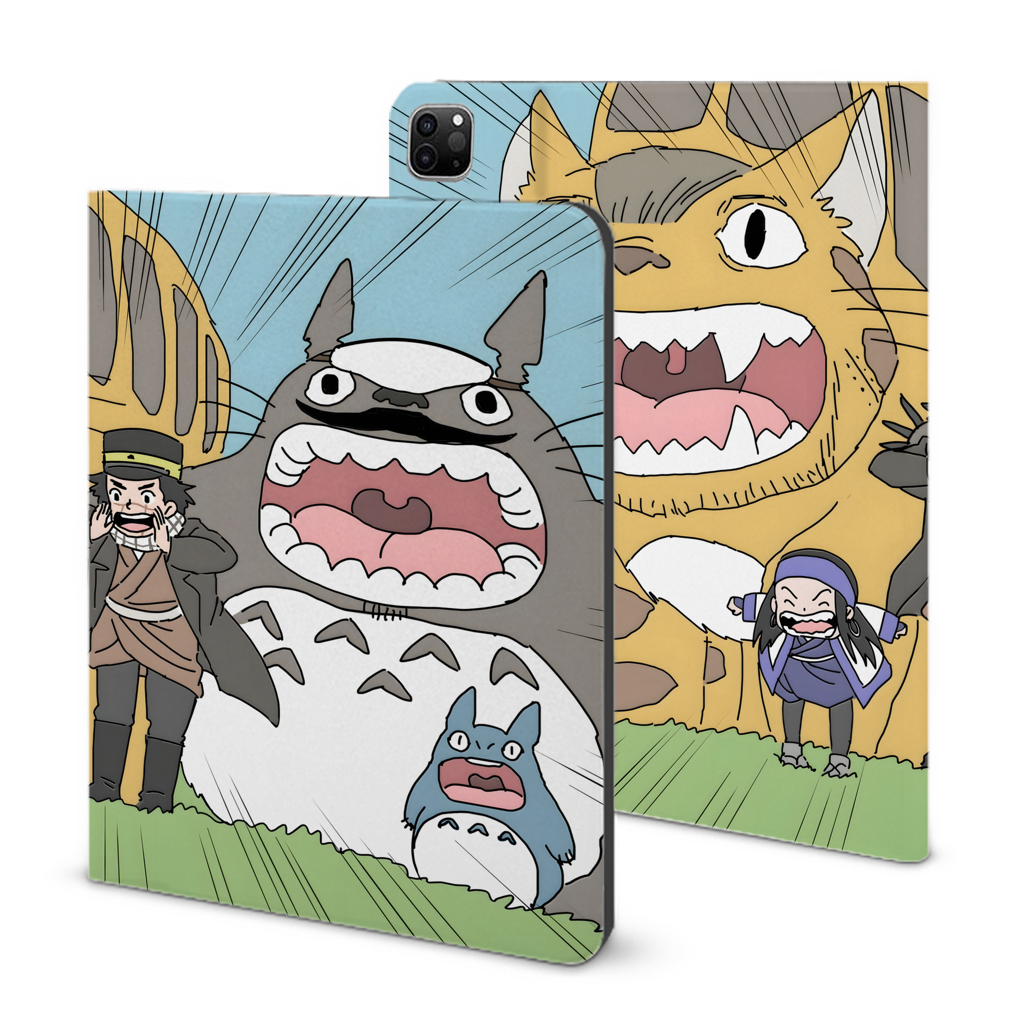 （画像用） となりのトトロ 草壁メイ 草壁サツキ My Neighbor Totoro Satsuki Kusakabe Mei Kusakabe IPad ケース ブック型 PUレザー TPU 耐衝撃 軽量 薄型 ペン収納なし 全面保護 IPad 各モデル対応